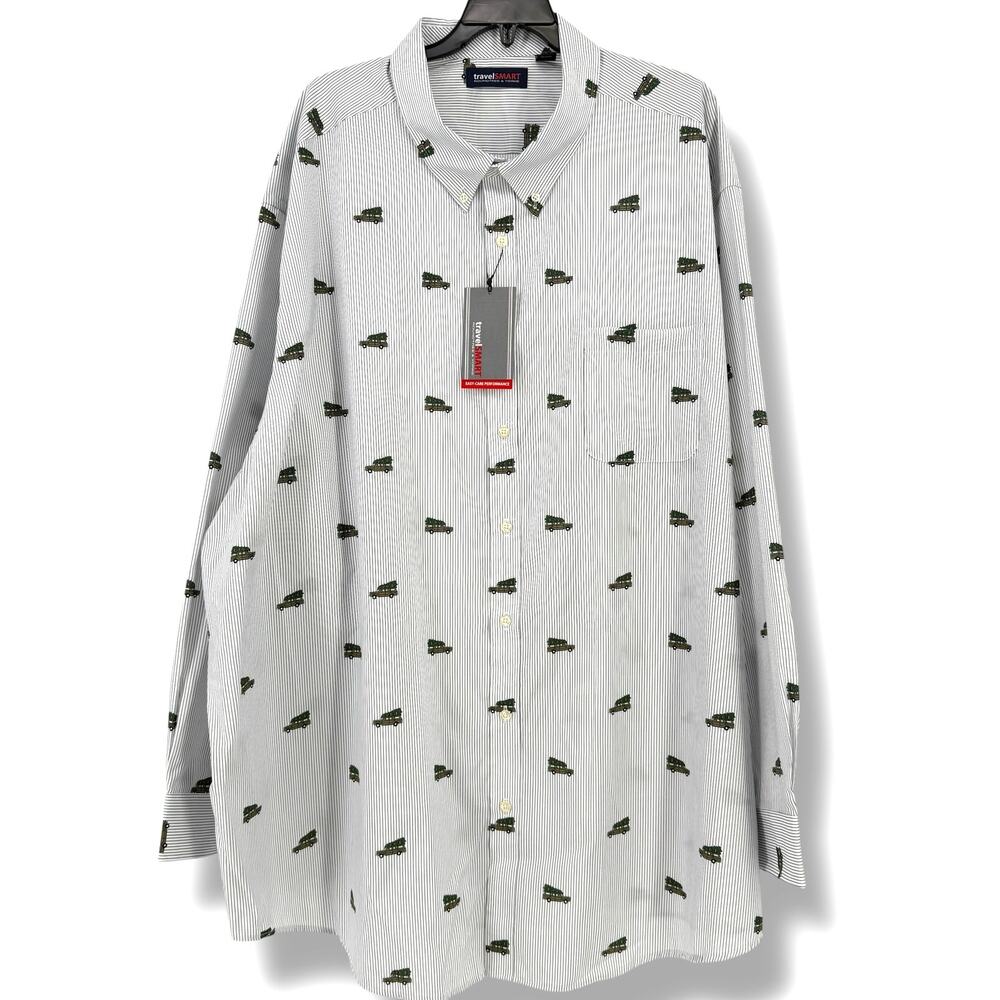 Roundtree & Yorke TravelSmart Christmas Tree Station Wagon Shirt Mens Size 4XB